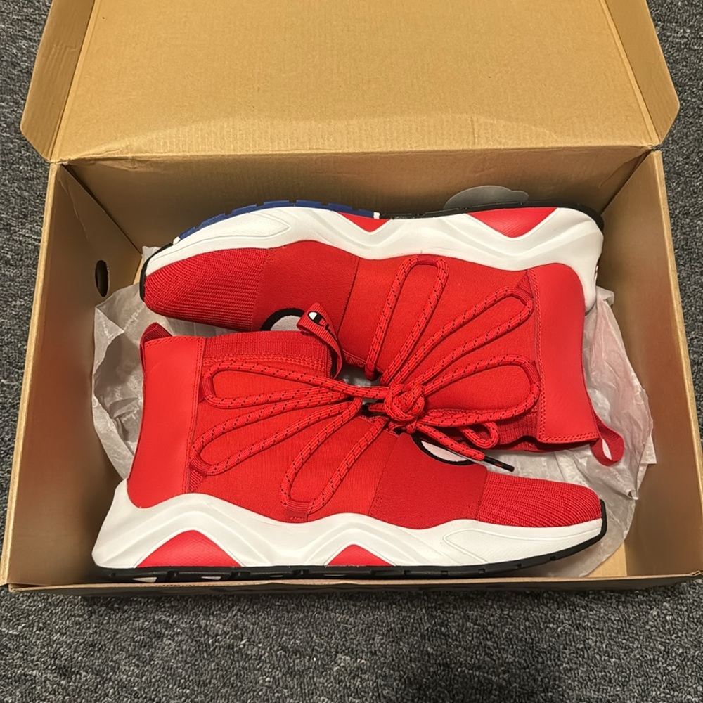 New Mens Champion Rally Hype Mid High Top Shoes Size 10.5 Scarlet Red & White - Picture 4 of 6